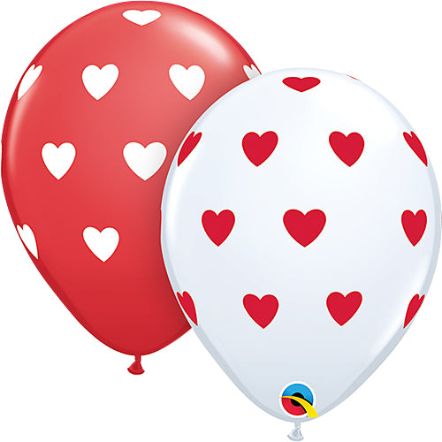 Qualatex Balloons Big Hearts Red & White 11" E039