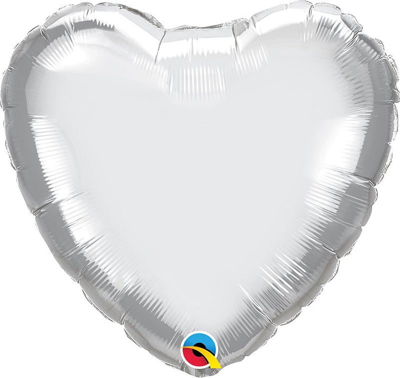 Chrome Silver Foil Heart Balloons 18"