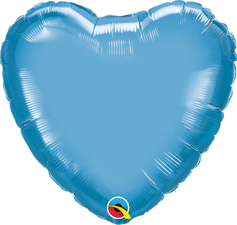 Chrome Blue Foil Heart Balloons 18"