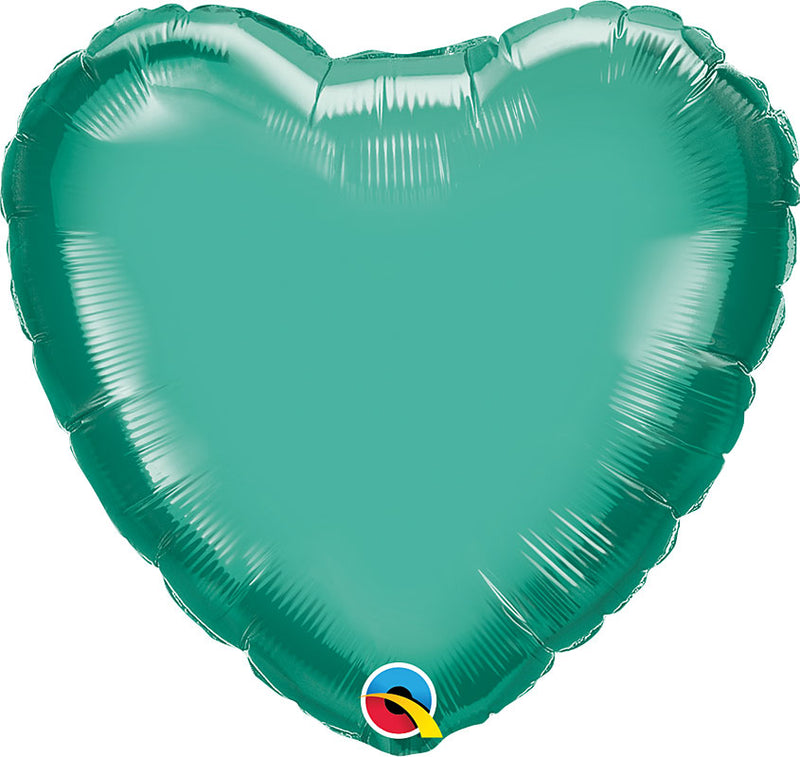 Chrome Green Foil Heart Balloons 18"